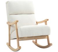 HOMCOM Silla Mecedora con Patas y Reposabrazos de Madera de Haya Respaldo Alto Mecedora para Lactancia Carga 120 kg Crema