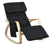 HOMCOM Silla Mecedora con Reposapiés Ajustable en 5 Posiciones Bolsillo Lateral Reposabrazos de Madera Reposacabezas Negro