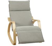 HOMCOM Silla Mecedora con Reposapiés Ajustable en 5 Posiciones Gris Claro | Sillón Mecedora con Reposabrazos de Madera, Acolchado Doble Capa, Asiento Amplio, Respaldo Alto para Salón, Dormitorio