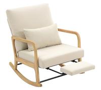 HOMCOM Silla Mecedora con Reposapiés, Respaldo Ajustable, Mecedora de Pana Nórdica, Patas de Madera, Reposabrazos, Cojín Lumbar, Sillón de Relax, Carga 120 kg, para Dormitorio, Salón, Crema Cream 70x8