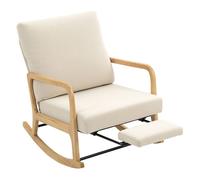 Homcom silla mecedora con reposapiés, respaldo ajustable, mecedora de pana nórdica, asiento amplio, patas de madera, reposabrazos, cojín lumbar, carga 120 kg, para dormitorio, salón, crema 97.5 cm
