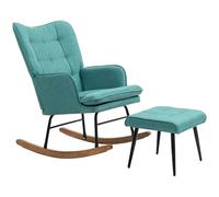 HOMCOM Silla Mecedora con Reposapiés Respaldo Alto 130 kg Verde Azulado