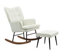 HOMCOM Silla Mecedora con Reposapiés, Sillón de Relax, con Cojín Acolchado, Respaldo Alto, Reposabrazos y Patas de Madera, Carga 130 kg, para Salón, Dormitorio, Crema