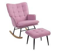 HOMCOM Silla Mecedora con Reposapiés con Cojín Acolchado Reposabrazos Respaldo Alto Patas de Madera Carga 130 kg Rosa Rosa