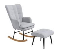 Homcom silla mecedora con reposapiés, sillón de relax, con cojín acolchado, respaldo alto, reposabrazos y patas de madera, carga 130 kg, para salón, dormitorio, gris claro