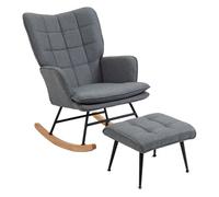 Homcom silla mecedora con reposapiés, sillón de relax, con cojín acolchado, respaldo alto, reposabrazos y patas de madera, carga 130 kg, para salón, dormitorio, gris