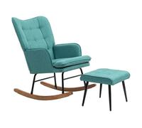 HOMCOM Silla Mecedora con Reposapiés, Sillón de Relax, con Cojín Acolchado, Respaldo Alto, Reposabrazos y Patas de Madera, Carga 130 kg, para Salón, Dormitorio, Verde Azulado