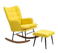 HOMCOM Silla Mecedora con Reposapiés, Sillón de Relax, con Cojín Acolchado, Respaldo Alto, Reposabrazos y Patas de Madera, Carga 130 kg, para Salón, Dormitorio, Amarillo