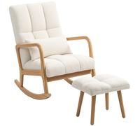 HOMCOM Silla Mecedora con Reposapiés, Sillón de Relax Tapizado en Bou on Cojín Acolchado, Respaldo Ergonómico, Reposabrazos y Patas de Madera, Carga 120 kg, para Salón, Dormitorio, Blanco