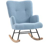HOMCOM Silla Mecedora de Terciopelo de Teddy con Respaldo Alto Patas de Madera de Caucho Reposabrazos Azul Claro Light Blue