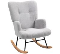 Homcom silla mecedora, mecedora de terciopelo de teddy con respaldo alto, patas de madera de caucho, reposabrazos, estilo moderno, sillón de lactancia, carga 120 kg, para dormitorio, salón, gris claro