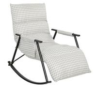 Homcom silla mecedora con respaldo y reposapiés ajustables, mecedora sillón balancín 105°, tapizada en lino, con bolsillo lateral y marco de metal, carga 120 kg, para dormitorio, salón, gris y blanco