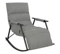 Homcom silla mecedora con respaldo y reposapiés ajustables, mecedora sillón balancín 105°, tapizada en lino, con bolsillo lateral y marco de metal, carga 120 kg, para dormitorio, salón, negro y blanco