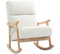 HOMCOM Silla Mecedora de Borreguito con Patas y Reposabrazos de Madera de Caucho Mecedora para Lactancia Carga 120 kg Crema Beige