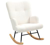 HOMCOM Silla Mecedora de Borreguito con Respaldo Capitoné y Base de Madera de Caucho para Salón o Dormitorio 65x88x87 cm Crema