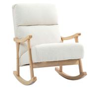 HomCom Silla mecedora Borreguito – patas/reposabrazos madera caucho, para lactancia, 120 kg, crema