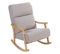 HOMCOM Silla Mecedora de Borreguito Moderna, Mecedora con Patas y Reposabrazos de Madera de Caucho, Respaldo Alto, Carga 120 kg, para Dormitorio, Salón, Gris Claro