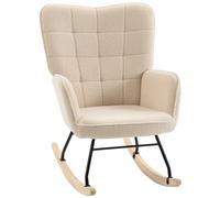 HOMCOM Silla Mecedora de Borreguito Sillón Balancín Oscilante 40° con Patas de Madera de Haya Carga 120 kg 71x98x101 cm Beige Aosom España