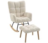 HOMCOM Silla mecedora en Sherpa con reposapiés, bolsillos laterales, asiento grueso, diseño acolchado, Crema