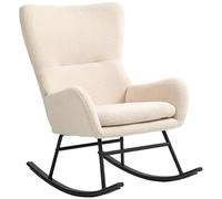 HOMCOM - Silla Mecedora, Mecedora, con Asiento de 10 cm de Grosor, Patas curvadas de Acero, Capacidad de Carga 120 kg, para salón, Dormitorio, balcón, Beige y Negro