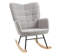 Homcom silla mecedora, mecedora de borreguito con respaldo alto, patas de madera de haya, reposabrazos, estilo moderno, sillón de lactancia, carga 120 kg, para dormitorio, salón, gris