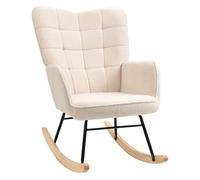 Homcom silla mecedora, mecedora de borreguito con respaldo alto, patas de madera de haya, reposabrazos, estilo moderno, sillón de lactancia, carga 120 kg, para dormitorio, salón, beige 101 cm