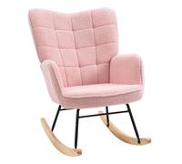 Homcom silla mecedora, mecedora de borreguito con respaldo alto, patas de madera de haya, reposabrazos, estilo moderno, sillón de lactancia, carga 120 kg, para dormitorio, salón, rosa