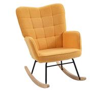 Homcom silla mecedora, mecedora de borreguito con respaldo alto, patas de madera de haya, reposabrazos, estilo moderno, sillón de lactancia, carga 120 kg, para dormitorio, salón, amarillo 101 cm