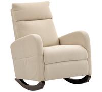 HOMCOM Silla Mecedora, Mecedora de Pana con Respaldo Alto, Patas de Madera de Caucho, Bolsillos, Reposabrazos, Estilo Moderno, Sillón de Lactancia, Carga 120 kg, para Dormitorio, Salón, Beige Beige 67