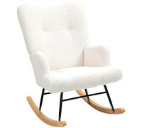 HOMCOM Silla Mecedora, Mecedora de Terciopelo de Teddy con Respaldo Alto, Patas de Madera de Caucho, Reposabrazos, Estilo Moderno, Sillón de Lactancia, Carga 120 kg, para Dormitorio, Salón, Crema