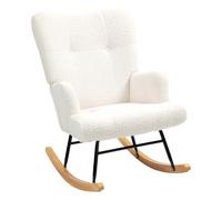 Homcom silla mecedora, mecedora de terciopelo de teddy con respaldo alto, patas de madera de caucho, reposabrazos, estilo moderno, sillón de lactancia, carga 120 kg, para dormitorio, salón, crema