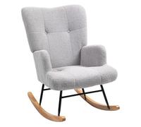 Homcom silla mecedora, mecedora de terciopelo de teddy con respaldo alto, patas de madera de caucho, reposabrazos, estilo moderno, sillón de lactancia, carga 120 kg, para dormitorio, salón, gris claro