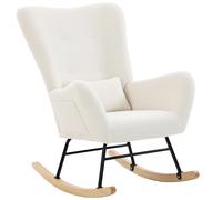 HomCom Silla Mecedora Moderna – Terciopelo Teddy, Respaldo Alto, Patas de Madera – Crema Cre