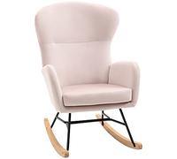 HOMCOM Silla Mecedora Tapizada en Terciopelo Sillón Balancín Relax con Asiento Acolchado Reposabrazos y Pies de Madera de Haya para Salón Dormitorio 65x87x102 cm Rosa