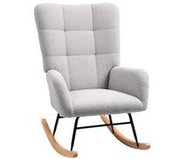 HOMCOM Silla Mecedora Tapizado de Terciopelo Teddy con Reposabrazos Acolchado Grueso Patas de Madera Gris Claro