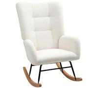 HOMCOM Silla Mecedora Tapizado de Terciopelo Teddy con Reposabrazos Crema | Sillón Mecedora con Acolchado Grueso, Reposabrazos, Patas de Madera, Respaldo Alto para Salón, Dormitorio