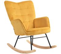 HOMCOM Silla Mecedora Vintage Balancines Curvados Grueso Acolchado Madera de Haya & Acero Amarillo Aosom España