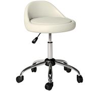 HOMCOM Taburete con Ruedas, Taburete Giratorio Cosmético con Altura Ajustable, Cuero Sintético, Asiento Acolchado y Amplio, para Dentista y Peluquería, Carga 120 kg, Ø50x63-83 cm, Blanco