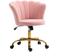 HOMCOM Silla Terciopelo Oficina con Respaldo pétalo Altura Ajustable Rosa | Silla giratoria de maquillaje, función mecedora, asiento acolchado, silla concha, para oficina, sala de estar, dormitorio