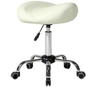 HOMCOM Silla tipo sillín, silla con ruedas regulable con cuero PU para masaje, spa, clínica, belleza y tatuajes, crema