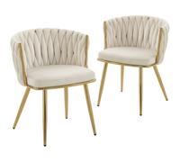 HOMCOM Sillas Comedor Modernas tapizadas Terciopelo Set 2 Blanco Crema | Sillas de cocina, respaldo y reposabrazos tejidos, patas metálicas, asiento acolchado, comedor, salón