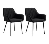 HOMCOM Sillas de Comedor Sillas de Visita Diseño escandinavo - Juego de 2 sillas - Patas de Metal cónicas Negro - Asiento Respaldo Reposabrazos ergonómicos Lino Negro