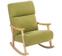 HOMCOM Sillón Balancín Verde de Borreguito con Patas y Reposabrazos de Madera de Caucho Mecedora con Acolchado Grueso Carga 120 kg Aosom España