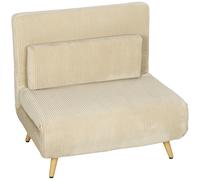 HOMCOM Sillón Cama 3 en 1 Plegable de Pana con Respaldo Regulable y Cojín Beige Aosom España
