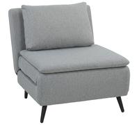 HOMCOM Sillón Cama con Respaldo Regulable 3 Posiciones, Cojín Desfundable en Tejido Efecto Lino, Gris Claro