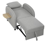 HOMCOM Sillón Cama Convertible 3 en 1 Sofá Cama 1 Plaza con Mesa Lateral Plegable Respaldo Ajustable Gris