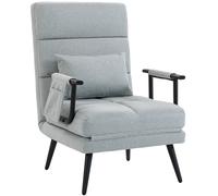 HOMCOM Sillón Cama Plegable 3 en 1 Tapizado en Lino Respaldo Ajustable Almohada con Funda Lavable 67x73x96 cm Gris Claro Aosom España