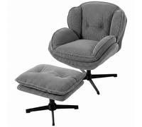 HOMCOM Sillón con Reposapiés Regulable Giratorio 360° y Tapizado de Chenilla con Acolchado Grueso Gris Aosom España