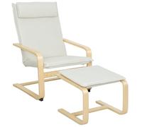 HOMCOM Sillón con Reposapiés Sillón Lectura con Respaldo Alto Reposacabezas Extraíble Patas de Madera y Tapizado en Lino Butaca para Salón Dormitorio Oficina Crema ARROZ BLANCO
