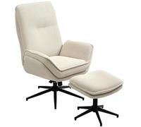 HOMCOM Sillón con reposapiés, sillón Giratorio de Pana, Respaldo reclinable, Asiento y reposabrazos Acolchados, Respaldo Alto, sillón reclinable para salón y Dormitorio, Beige